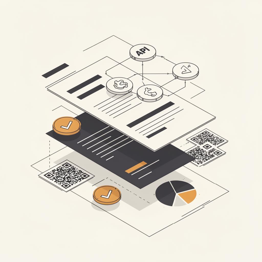 Schematic of EU compliance turned into data: documents, audit checkmarks, QR product passports, and dashboards